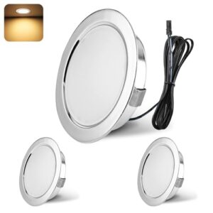 YindaLux Infälld LED-spotlight, 12 V, 3 000 K, dimbar varmvit, 3 W, extra platt infälld spotlight, hål 55–58 mm i aluminium, spotlight taklampa med 2 m kabel, set om 3, krom